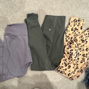 Fabletics Leggings Set - Gray, Green, Leopard Print